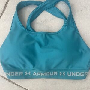Under Armour Mid Impact Crossback Compression Sports Bra Womens Large Blue